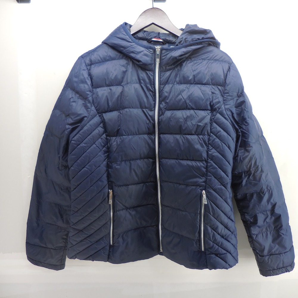 Tommy Hilfiger Navy Blue‎ Hooded Puffer Jacket Down Blend Sorona Fill Womens XL